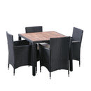 Supfirm EELIFEE 5 piece Outdoor Patio Wicker Dining Set Patio Wicker Furniture Dining Set w/Acacia Wood Top Black Wicker + Creme Cushion