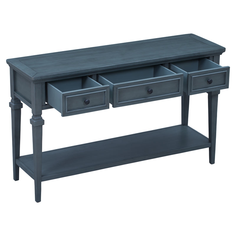 Supfirm TREXM Classic Retro Style Console Table with Three Top Drawers and Open Style Bottom Shelf, Easy Assembly (Navy)