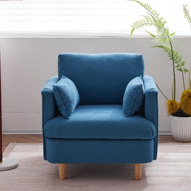 29.5 "W Modern Fabric Decorative Chair Armchair Upholstered Reading Chair Single Sofa Casual Club Chair with Solid Wooden Feet and 2 Pillow, for living room, bedroom, bed room, office, corduroy fabric - Supfirm