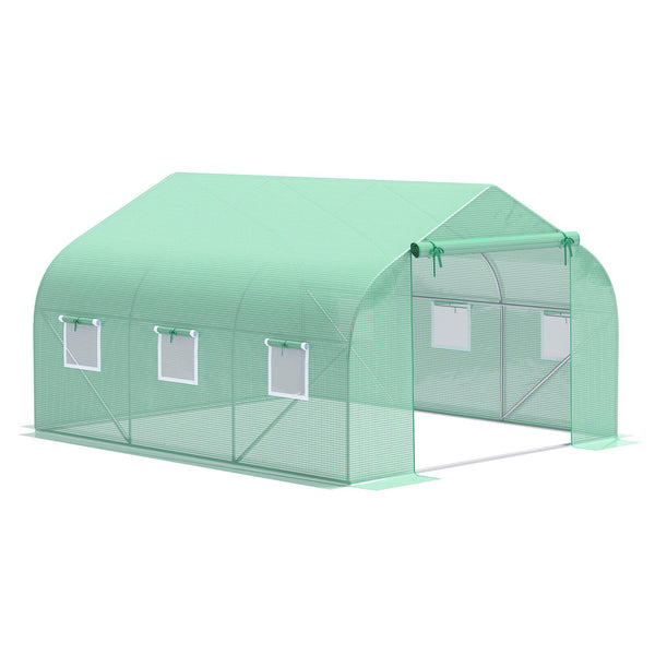 Supfirm 12' x 10' x 7' Outdoor Walk-in Greenhouse, Tunnel Green House with Roll-up Windows, Zippered Door, PE Cover, Heavy Duty Steel Frame, Green