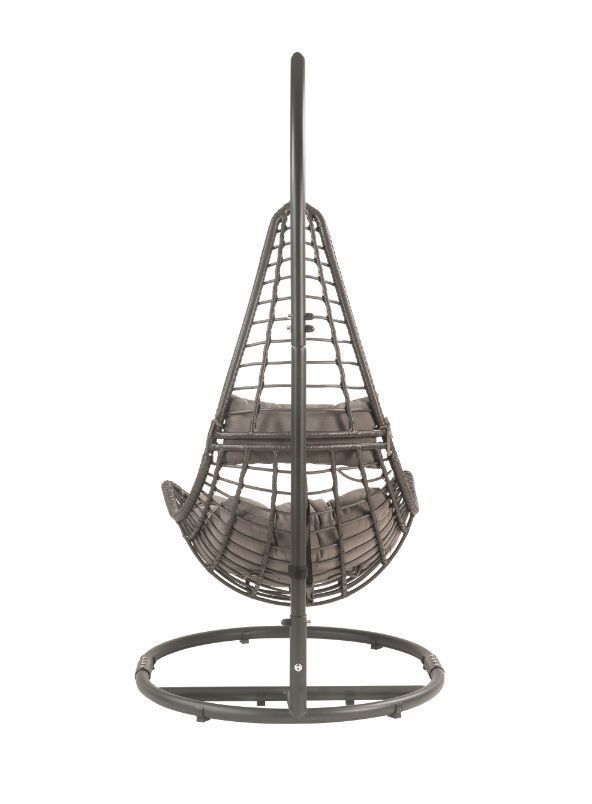 Supfirm ACME Uzae Patio Hanging Chair with Stand, Gray Fabric & Charcaol Wicker 45105