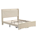 Full Size Bed Frame with 2 Storage Drawers, Upholstered Bed Frame with Wingback Headboard Storage Shelf Built-in USB Charging Stations and Strong Wood Slats Support, No Box Spring Needed, Beige - Supfirm