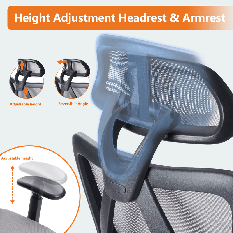 Sweetcrispy High Back Ergonomic Office Chair Adjustable Headrest and Waistrest Mesh Desk chair - Supfirm