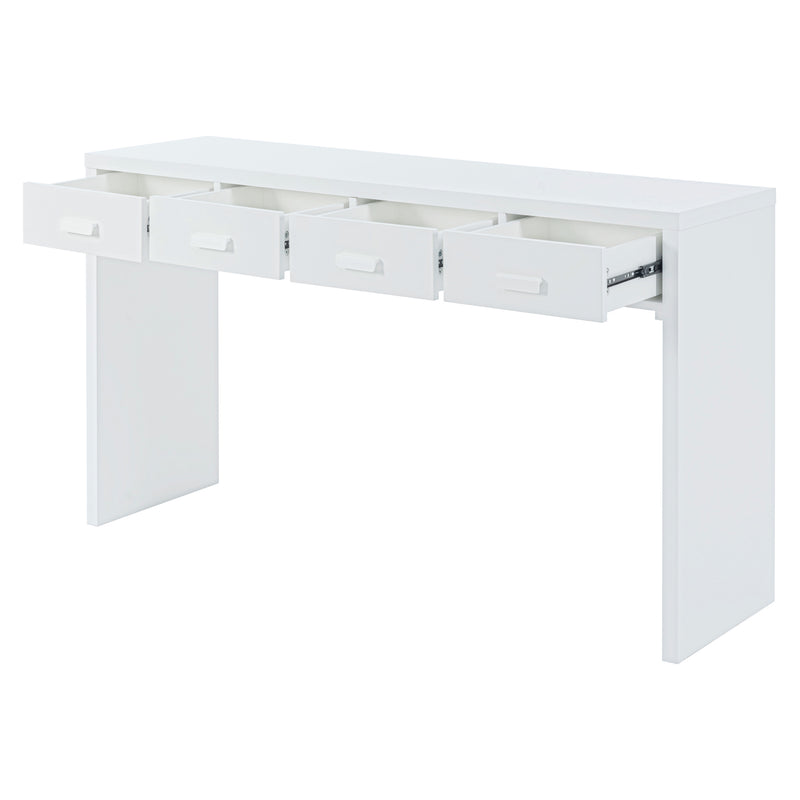 Supfirm TREXM Modern Minimalist Console Table with Open Tabletop and Four Drawers with Metal Handles for Entry Way, Living Room and Dining Room (White)