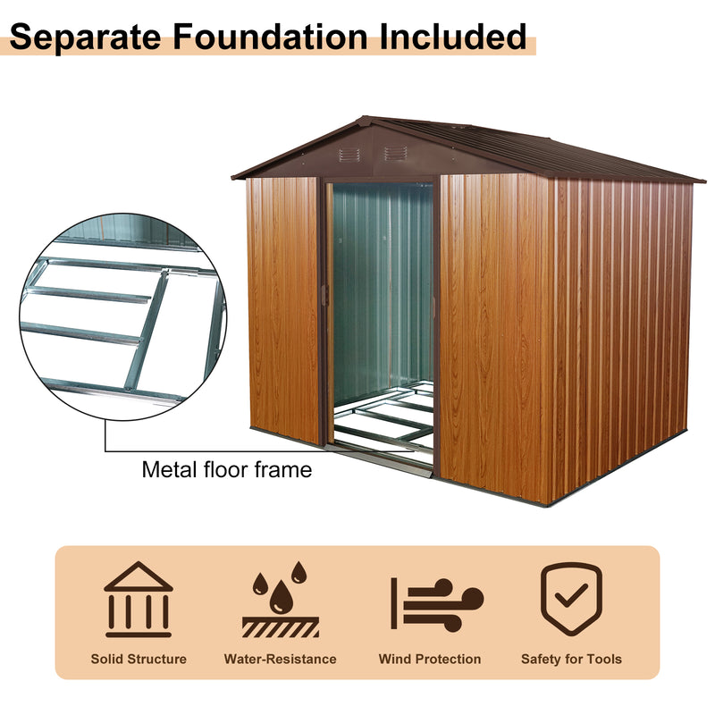 Supfirm 6ft x 8ft Outdoor Metal Storage Shed with Metal Floor Base