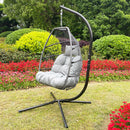 Supfirm Outdoor Patio Wicker Folding Hanging Chair,Rattan Swing Hammock Egg Chair With Cushion And Pillow