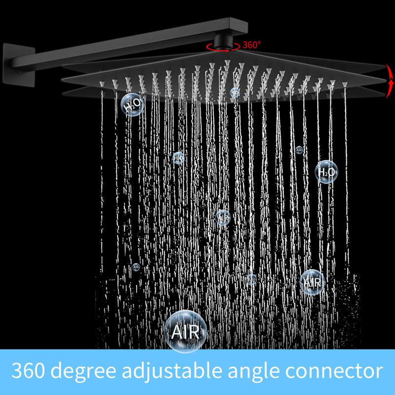 Supfirm Shower System Shower Faucet Combo Set Wall Mounted with 12" Rainfall Shower Head and handheld shower faucet, Matt Black Finish with Brass Valve Rough-In