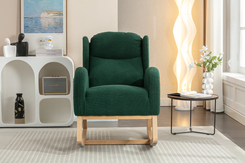 Supfirm 049-Teddy Fabric Rocking Chair With Packet Wood Legs,Green