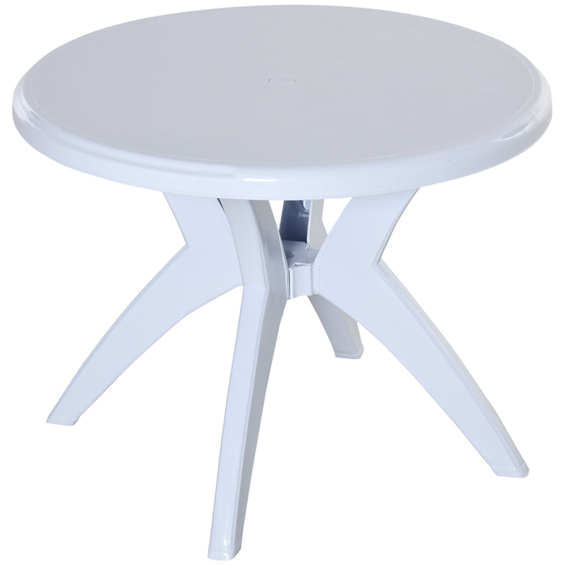 Supfirm 36.25" Dia Round Plastic Patio Table with Umbrella Hole, Outdoor Bistro Dining Table, for Bar, Garden, Backyard, Poolside, Yard, White