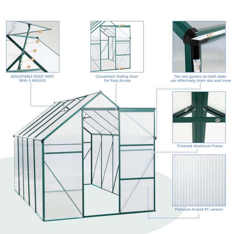 Supfirm 6X10FT Polycarbonate Greenhouse Raised Base and Anchor Aluminum Heavy Duty Walk-in Greenhouses for Outdoor Backyard in All Season