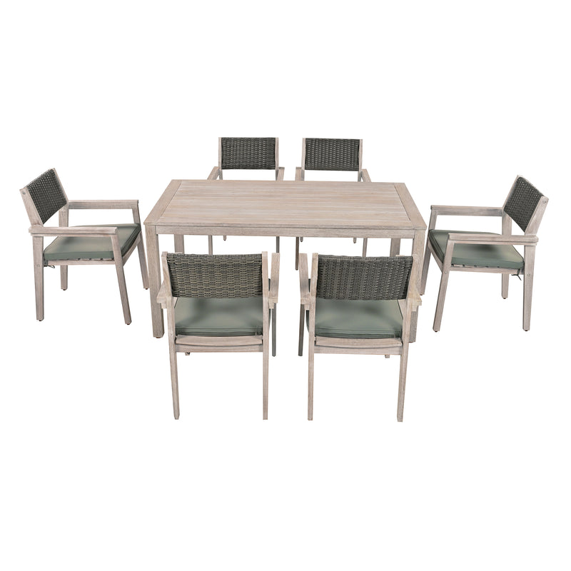 Supfirm Outdoor Dining Set Patio Dining table and Chairs with Rattan Backrest  and Removable Cushions for Patio and Backyard, White Washed