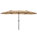 Supfirm 15x9ft Large Double-Sided Rectangular Outdoor Twin Patio Market Umbrella w/Crank- taupe