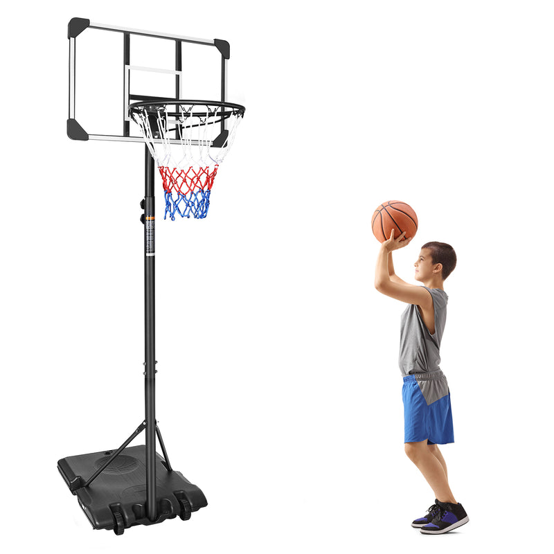 Supfirm Teenagers Youth Height Adjustable 5.6 to 7ft Basketball Hoop 28 Inch Backboard Portable Basketball Goal System with Stable Base and Wheels, use for Indoor Outdoor