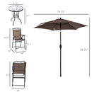 Supfirm 4 Piece Outdoor Patio Dining Furniture Set, 2 Folding Chairs, Adjustable Angle Umbrella, Wave Textured Tempered Glass Dinner Table, Brown