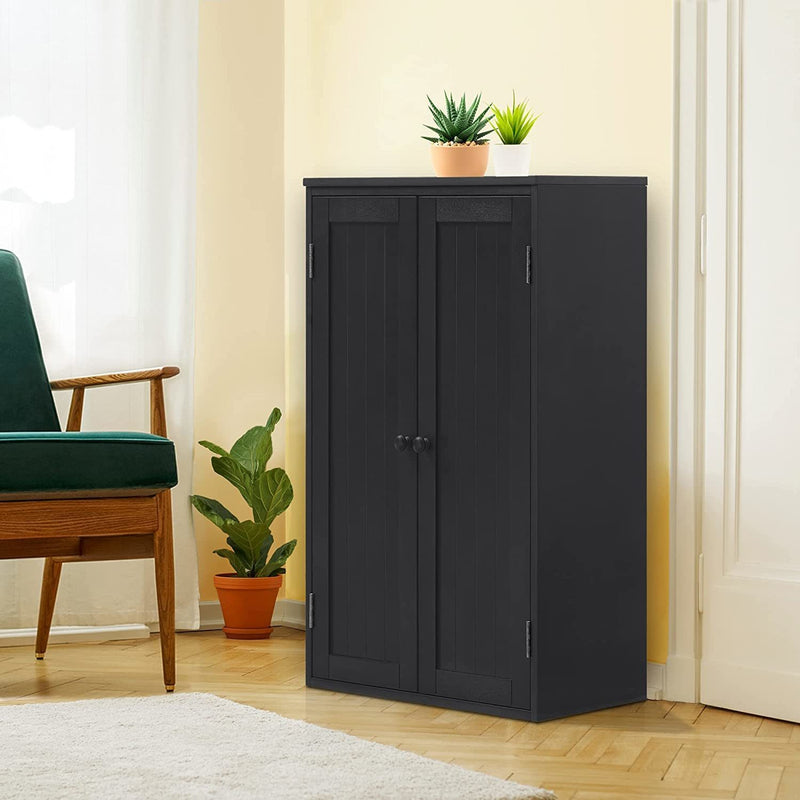 Supfirm Bathroom Storage Cabinet Freestanding Wooden Floor Cabinet with Adjustable Shelf and Double Door Black