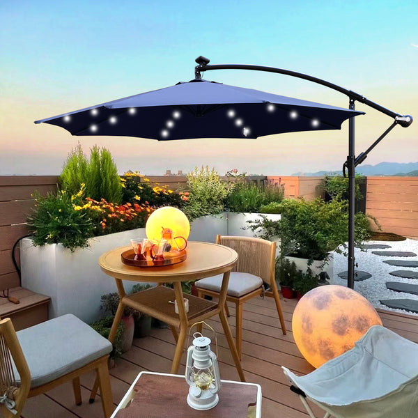 Supfirm 10 ft Outdoor Patio Umbrella Solar Powered LED Lighted Sun Shade Market Waterproof 8 Ribs Umbrella with Crank and Cross Base for Garden Deck Backyard Pool Shade Outside Deck Swimming Pool