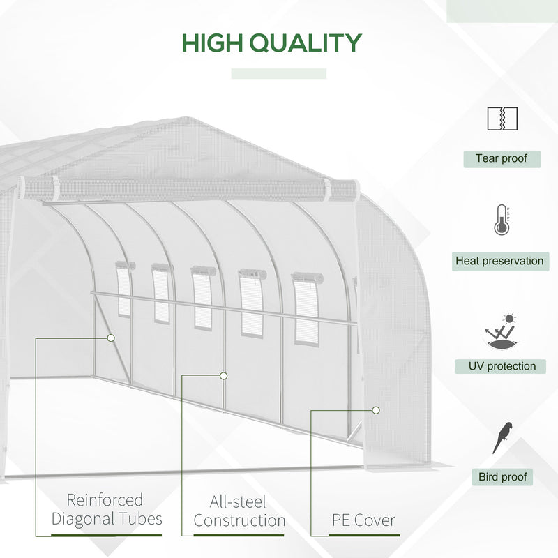 Supfirm 26' x 10' x 7' Walk-In Greenhouse Tunnel, Large Gardening Plant Hot House with 12 Windows and Zipper Doors for Backyard, White