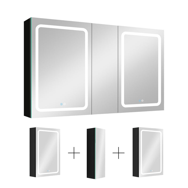 Supfirm 50x30 Inch LED Bathroom Medicine Cabinet Surface Mount Double Door Lighted Medicine Cabinet, Medicine Cabinets for Bathroom with Mirror Defogging, Dimmer Black - Supfirm