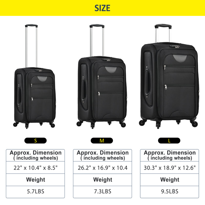 Supfirm Softside Luggage Expandable 3 Piece Set Suitcase Upright Spinner Softshell Lightweight Luggage Travel Set