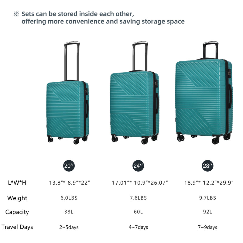 Supfirm Hardshell Luggage Sets 3 Piece double spinner 8 wheels Suitcase with TSA Lock Lightweight 20''24''28''