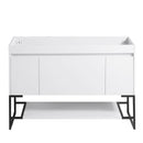 48" Bathroom Vanity with Sink,Bathroom Vanity Cabinet with Two Soft Close Cabinet Doors & soft-close Drawers,Bathroom Storage Cabinet with a Lower Open Shelf,with Metal Legs,White Ceramic Sink,White - Supfirm