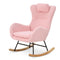 Supfirm Rocking Chair Nursery, Teddy Upholstered Rocker Glider Chair with High Backrest, Adjustable Headrest & Pocket, Comfy Glider Chair for Nursery, Bedroom, Living Room, Offices, Rubber wood, pink