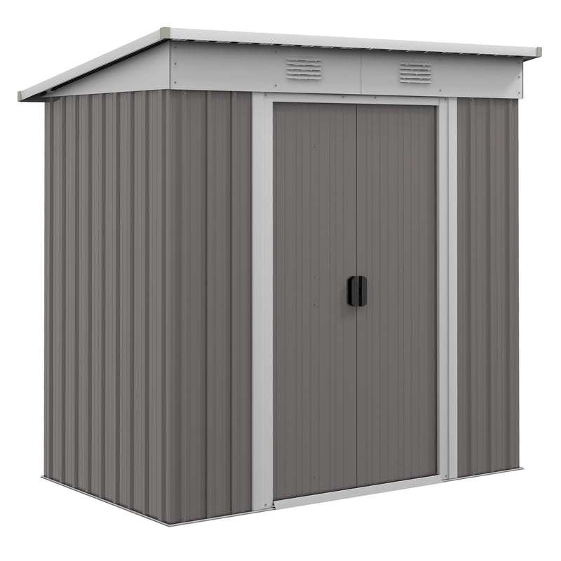 Supfirm 6' x 4' Metal Lean to Garden Shed, Outdoor Storage Shed, Garden Tool House with Double Sliding Doors, 2 Air Vents for Backyard, Patio, Lawn, Gray