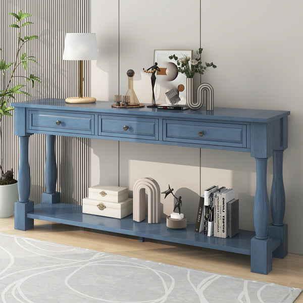 Supfirm TREXM Console Table 63" Long Console Table with Drawers and Shelf for Entryway, Hallway, Living Room (Navy, OLD SKU: WF299371AAM)