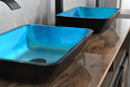 Supfirm 18.125" L -13.0" W -4 1/8" H Handmade Countertop Glass Rectangular Vessel Bathroom Sink Set in Turquoise Finish with Matte Black Single-Handle Single Hole Faucet and Pop Up Drain