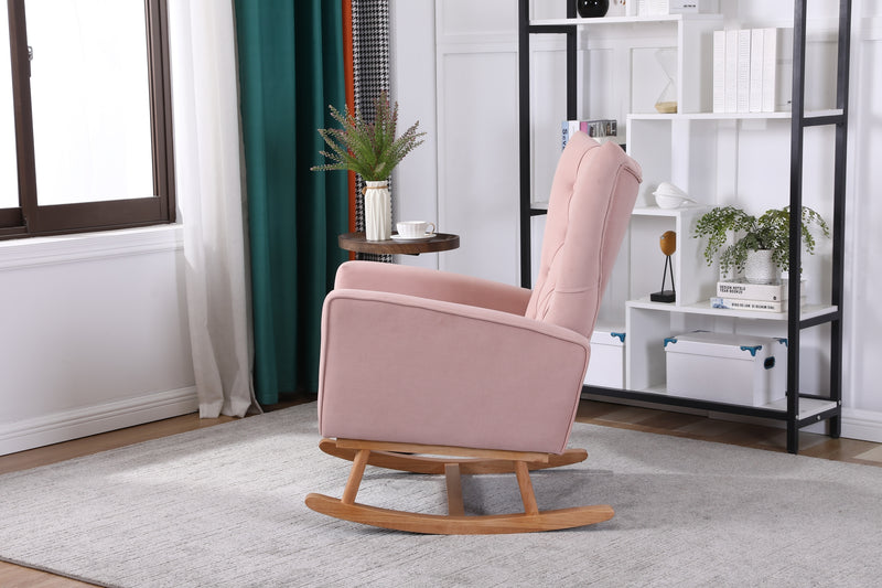 Supfirm Baby Room High Back Rocking Chair Nursery Chair , Comfortable Rocker Fabric Padded Seat ,Modern High Back Armchair