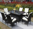 Supfirm Patio 7-Piece Rectangular Dining Set with 6 Dining Chairs (Brown &Beige Cushion )