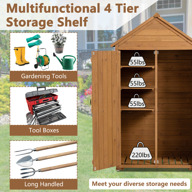 Supfirm Outdoor Storage Cabinet, Garden Wood Tool Shed, Outside Wooden Shed Closet with Shelves and Latch for Yard 39.56"x 22.04"x 68.89"