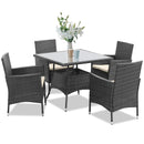 Supfirm 5-Pieces PE Rattan Wicker Patio Dining Set with Grey Cushions