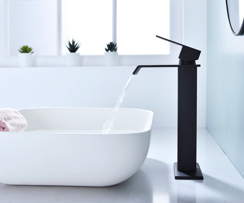 Supfirm Waterfall Spout Bathroom Faucet,Single Handle Bathroom Vanity Sink Faucet