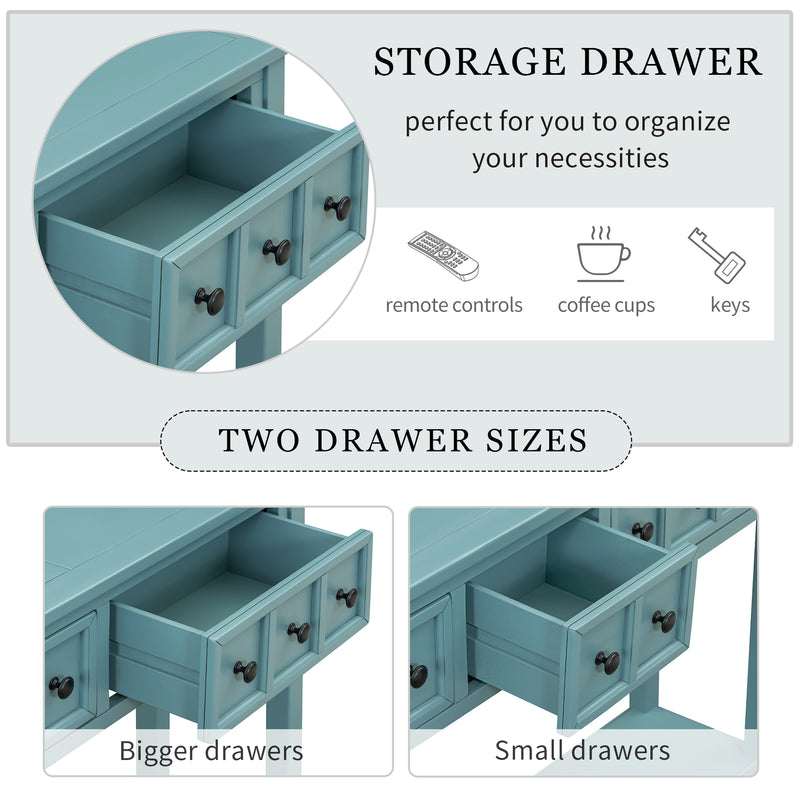 Supfirm TREXM Rustic Entryway Console Table, 60" Long Sofa Table with two Different Size Drawers and Bottom Shelf for Storage (Turquoise Green)
