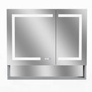 Supfirm Lighted Medicine Cabinet 36 x 32 Inch, Recessed or Surface , Clock, Room Temp Display,Defog,Night Light,Stepless Dimming,3000K-6400K, Outlets & USBs,Double Sided Mirror.Silver External Storage Shelf - Supfirm