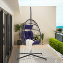 Supfirm Outdoor Garden Rattan Egg Swing Chair Hanging Chair Dark Blue Cushion