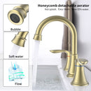 Supfirm 2-Handle 8 inch Widespread Bathroom Sink Faucet Brushed Gold Lavatory Faucet 3 Hole 360° Swivel Spout Vanity Sink Basin Faucets 3008B-NA