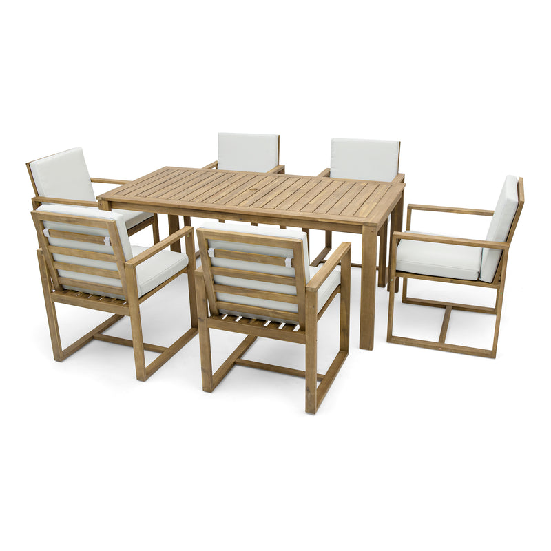 Supfirm Patio Dining Set Outdoor Dining Table and Chair Set with  and Removable Cushions for Patio, Backyard, Garden, Light Teak