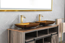 Supfirm 22.25" L -14.25" W -4 1/2" H Glass Rectangular Vessel Bathroom Sink in Gold  Set with gold Faucet and gold Pop Up Drain