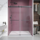 Supfirm 56'' - 60'' W x 76'' H Double Sliding Frameless Shower Door With 3/8 Inch (10mm) Clear Glass in Matte Black