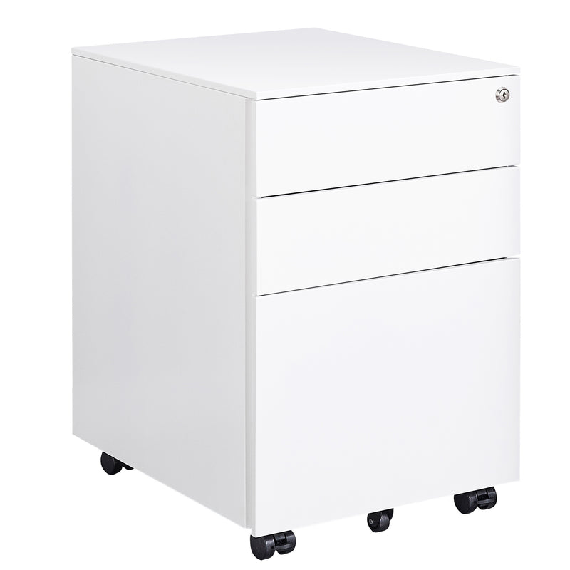 Supfirm 3 Drawer Mobile File Cabinet with Lock Steel File Cabinet for Legal/Letter/A4/F4 Size, Fully Assembled Include Wheels, Home/ Office Design