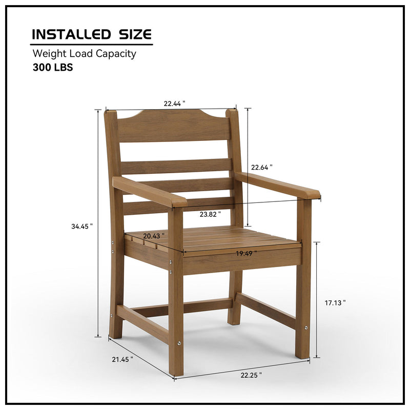 Supfirm Patio Dining Chair with Armset Set of 2,  HIPS Materialwith Imitation Wood Grain Wexture chair for Deck Pool Backyard, Teak