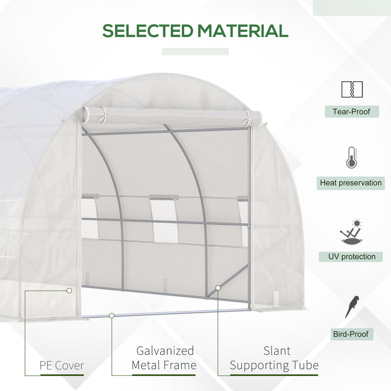 Supfirm 19' x 10' x 7' Walk In Tunnel Greenhouse with Zippered Door & 8 Mesh Windows, Large Heavy Duty Garden Hot House Kit, Galvanized Steel Frame, White