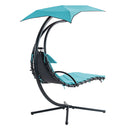 Supfirm Hanging Chaise Lounger with Removable Canopy, Outdoor Swing Chair with Built-in Pillow, Hanging Curved Chaise Lounge Chair Swing for Patio Porch Poolside, Hammock Chair with Stand (Blue)