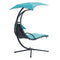 Supfirm Hanging Chaise Lounger with Removable Canopy, Outdoor Swing Chair with Built-in Pillow, Hanging Curved Chaise Lounge Chair Swing for Patio Porch Poolside, Hammock Chair with Stand (Blue)