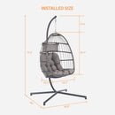 Supfirm Outdoor Garden Rattan Egg Swing Chair Hanging Chair  Light Gray Cushion