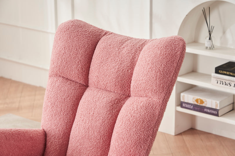 Supfirm Rocking Chair Nursery, Solid Wood Legs Reading Chair withTeddy Fabric Upholstered, Nap Armchair for Living Rooms, Bedrooms, Offices, Best Gift,Pink Teddy fabric