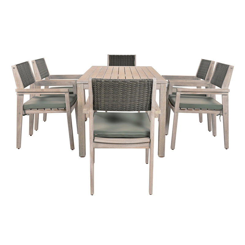 Supfirm Outdoor Dining Set Patio Dining table and Chairs with Rattan Backrest  and Removable Cushions for Patio and Backyard, White Washed