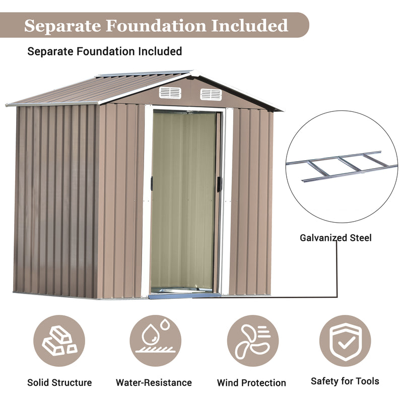 Supfirm TOPMAX Patio 6ft x4ft Bike Shed Garden Shed, Metal Storage Shed with Adjustable Shelf and Lockable Door, Tool Cabinet with Vents and Foundation for Backyard, Lawn, Garden, Brown